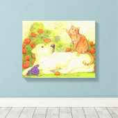 Gevist Hond en Kat/Verpakt Canvas 14"x 11" (Insitu (Houten vloer))