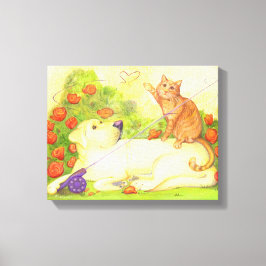 Gevist Hond en Kat/Verpakt Canvas 14"x 11" Afdruk