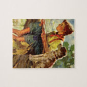  Gevist, jongen met zijn puppy en wormen Legpuzzel (Horizontaal)