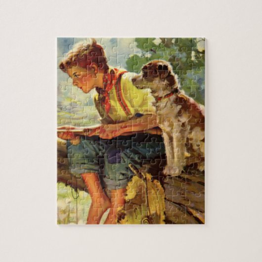  Gevist, jongen met zijn puppy en wormen Legpuzzel (Verticaal)