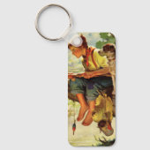  Gevist, jongen met zijn puppy en wormen Sleutelhanger (Voorkant)