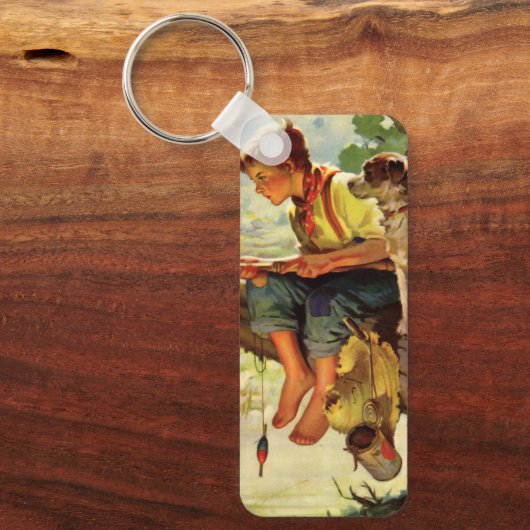  Gevist, jongen met zijn puppy en wormen Sleutelhanger (Voorkant)