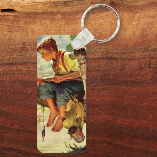  Gevist, jongen met zijn puppy en wormen Sleutelhanger (Achterkant)