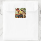  Gevist, jongen met zijn puppy en wormen Vierkante Sticker (Tas)