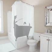 Gevist Jongen Vis Achter Tub Silhouet Schaduw Plez Douchegordijn (In situ)