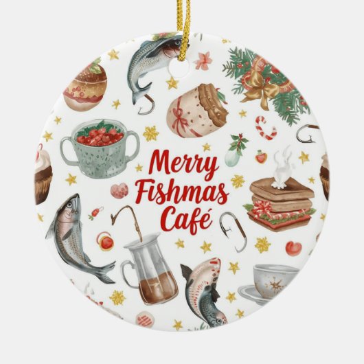 Gevist kerstthema keramisch ornament (Voorkant)
