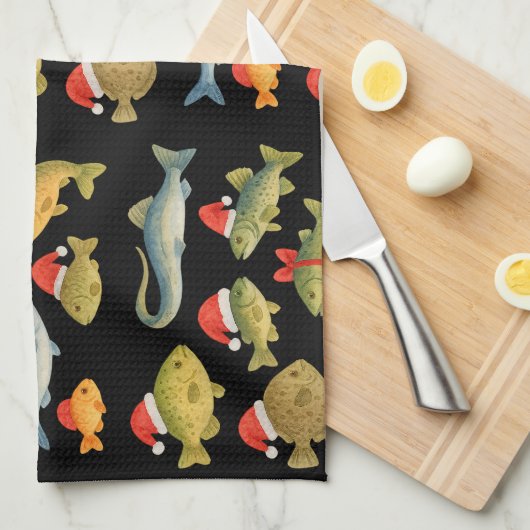 Gevist kerstthema met kerstmuts theedoek (Quarter Fold)