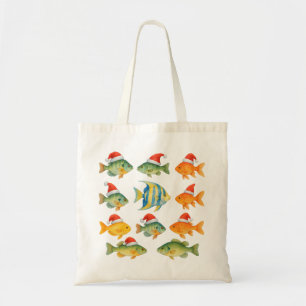 Gevist kerstthema met kerstmuts tote bag