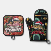 Gevist kerstthema ovenwant & pannenlap set (Voorkant)