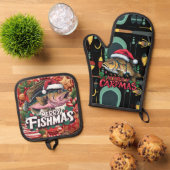 Gevist kerstthema ovenwant & pannenlap set (Top down)