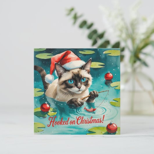 Gevist kerstthema voor kattenliefhebbers feestdagenkaart (Staand voorkant)