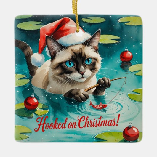 Gevist kerstthema voor kattenliefhebbers keramisch ornament (Voorkant)