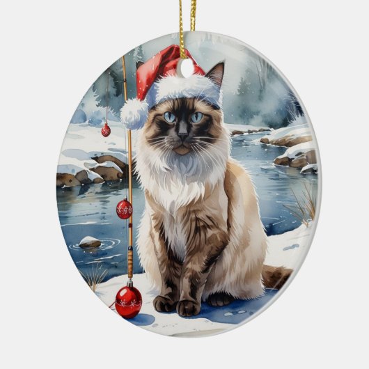 Gevist kerstthema voor kattenliefhebbers keramisch ornament (Links)
