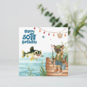 Gevist liefhebbers 50e verjaardag Vis waterverf Kaart (Staand voorkant)