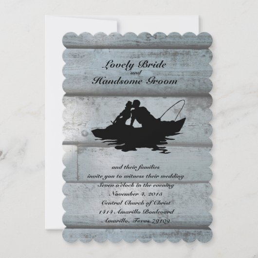 Gevist liefhebbers boot geschulpte bruiloft uitnod kaart (Voorkant)