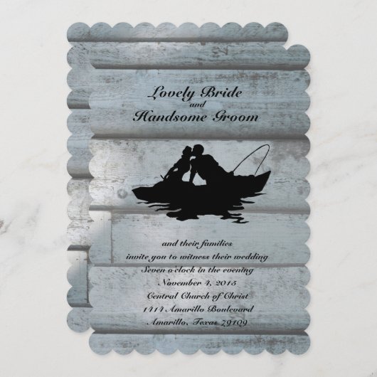 Gevist liefhebbers boot geschulpte bruiloft uitnod kaart (Voorkant / Achterkant)