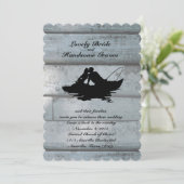 Gevist liefhebbers boot geschulpte bruiloft uitnod kaart (Staand voorkant)