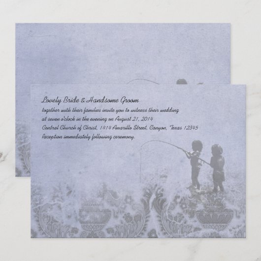 Gevist liefhebbers Faded Blue bruiloft uitnodiging (Voorkant / Achterkant)