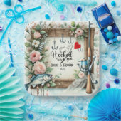 Gevist Lover bruiloft met roede en bloemen Papieren Bordje (Feest)