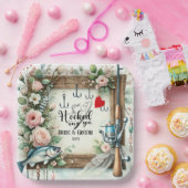 Gevist Lover bruiloft met roede en bloemen Papieren Bordje (Feest)