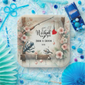 Gevist Lover bruiloft met roede en bloemen Papieren Bordje (Feest)