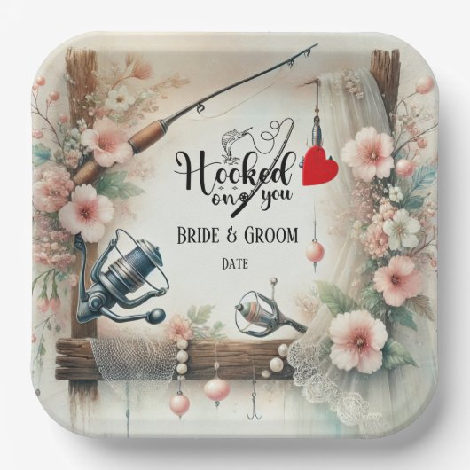 Gevist Lover bruiloft met roede en bloemen Papieren Bordje (Voorkant)