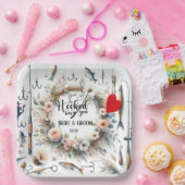 Gevist Lover bruiloft met roede en bloemen Papieren Bordje (Feest)