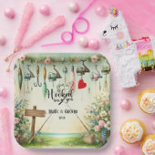 Gevist Lover bruiloft met roede en bloemen Papieren Bordje (Feest)