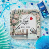 Gevist Lover bruiloft met roede en bloemen Papieren Bordje (Feest)