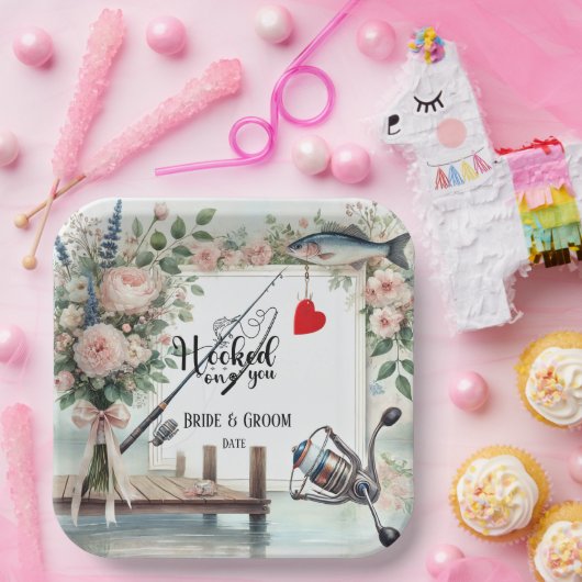 Gevist Lover bruiloft met roede en bloemen Papieren Bordje (Feest)