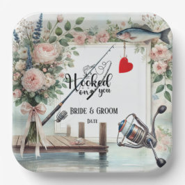 Gevist Lover bruiloft met roede en bloemen Papieren Bordje