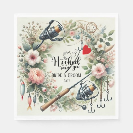 Gevist Lover bruiloft met roede en bloemen Servet (Voorkant)