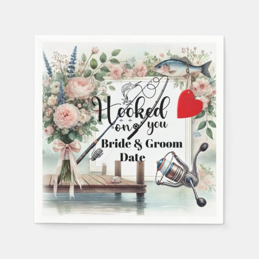 Gevist Lover bruiloft met roede en bloemen Servet (Voorkant)