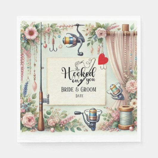 Gevist Lover bruiloft met roede en bloemen Servet (Voorkant)