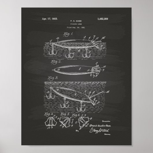 Gevist Lure 1923 Patent Art Chalkboard Poster (Voorkant)