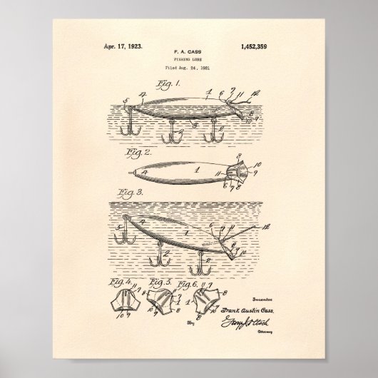 Gevist Lure 1923 Patent Art Old Peper Poster (Voorkant)