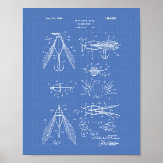 Gevist Lure 1926 Patent Art Blueprint Poster (Voorkant)