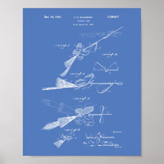 Gevist Lure 1929 Patent Art Blueprint Poster (Voorkant)