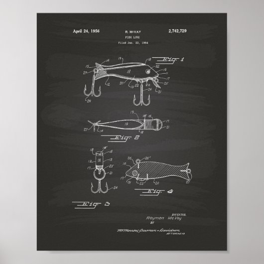 Gevist Lure 1956 Patent Art Chalkboard Poster (Voorkant)