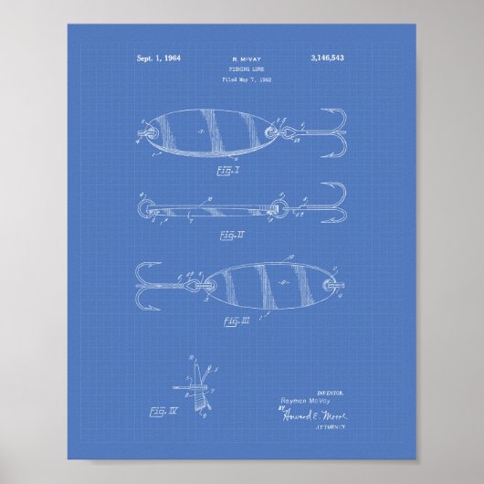 Gevist Lure 1964 Patent Art Blueprint Poster (Voorkant)