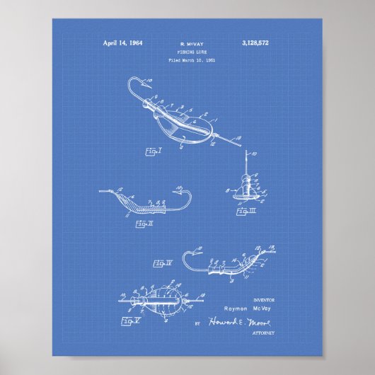 Gevist Lure 1964 Patent Art Blueprint Poster (Voorkant)