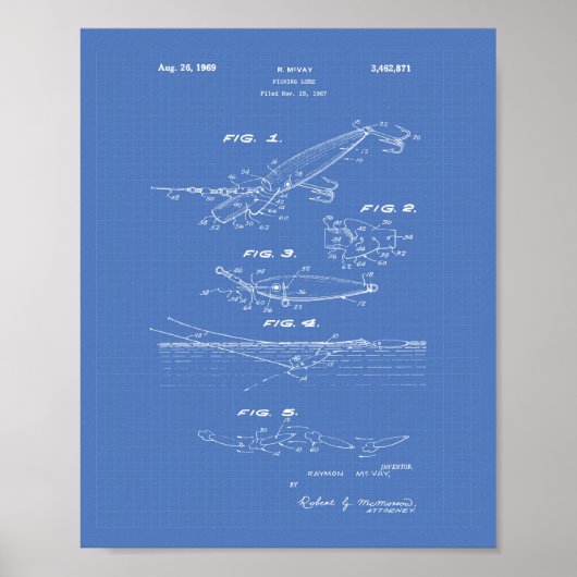 Gevist Lure 1969 Patent Art Blueprint Poster (Voorkant)