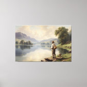 Gevist man aan het meer rustieke natuur uitzicht   canvas afdruk (Voorkant)