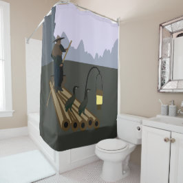 Gevist met aalscholvers douchegordijn