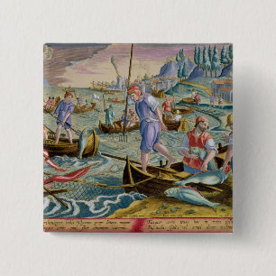 Gevist met nesten en stammen in de baai van Napel Vierkante Button 5,1 Cm