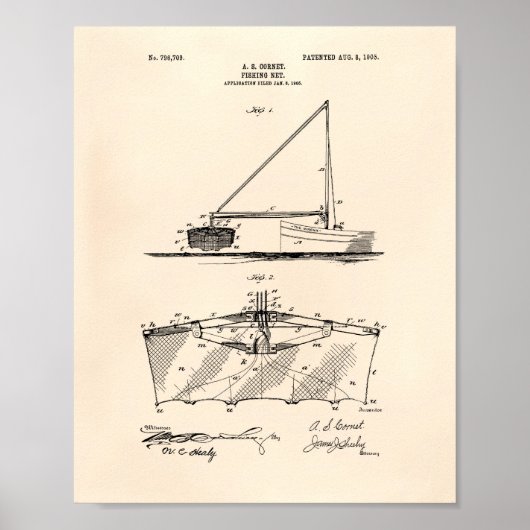 Gevist Net 1905 Patent Art Old Peper Poster (Voorkant)