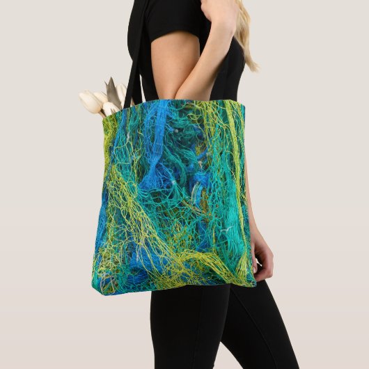 Gevist Net blauw en geel Tote Bag (Dichtbij)