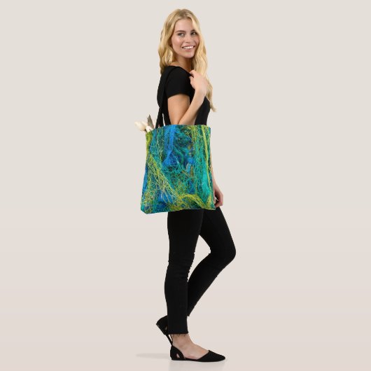 Gevist Net blauw en geel Tote Bag (Op model)