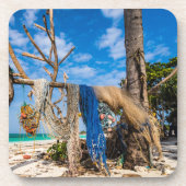 Gevist netten die op het strand drogen bier onderzetter (Voorkant)