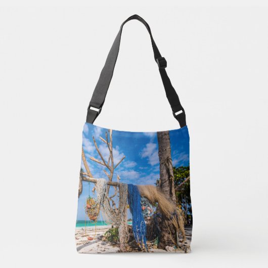 Gevist netten die op het strand drogen crossbody tas (Voorkant)